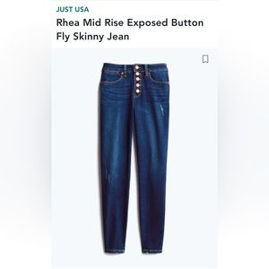 JUST USA mid rise exposed button fly skinny jean purchased from stitch fix